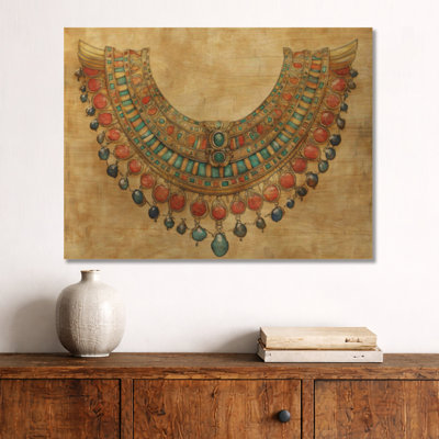 Collar of the Pharaohs - Gold Boho Round Wooden Wall Art Print