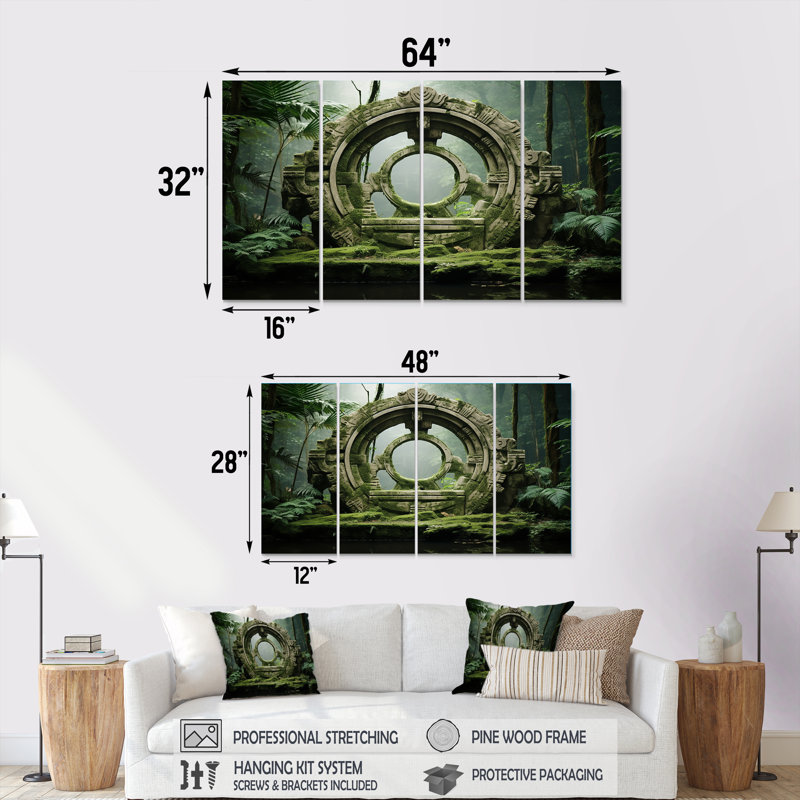«Green Jungle Tribal», ensemble d'art mural surréel 4 pièces, H 28 po x l 48 po