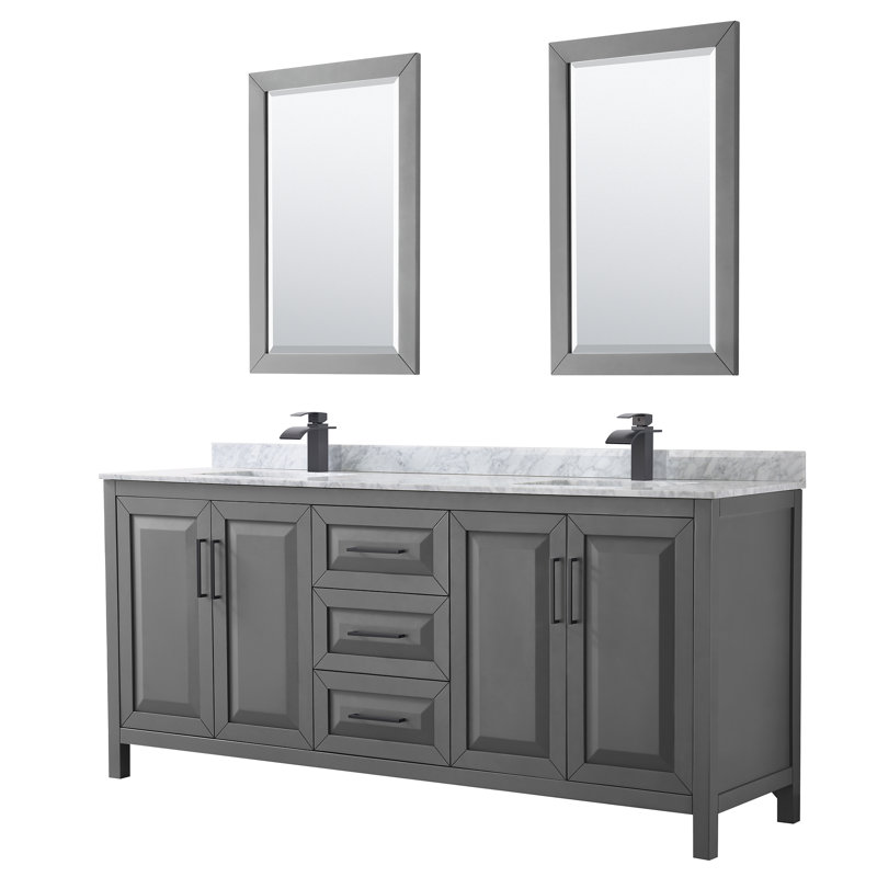 Daria 80'' W Double Vanity, Dark Gray, Polished Chrome, Carrara Cultured Marble