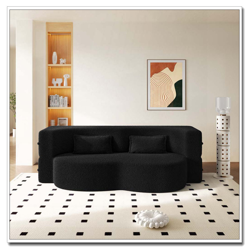 Canapé moderne avec 2 coussins, Teddy, Noir