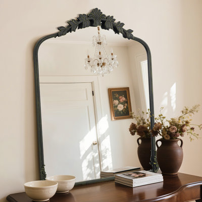 Vintage Metal Wall Mirror – Ornate Antique Vanity Mirror with Iron Frame