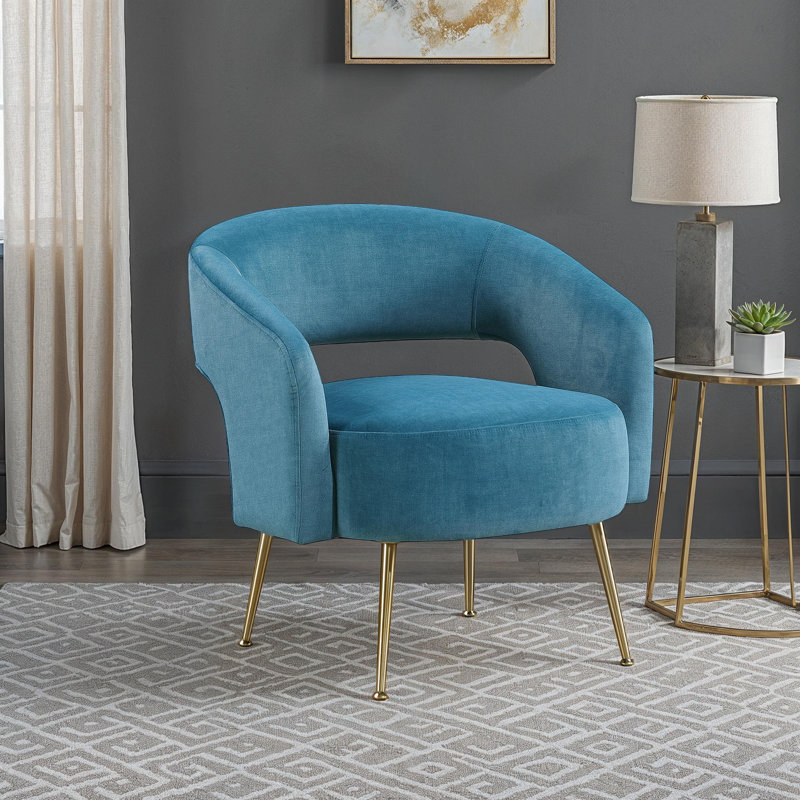 Candide 27.5" Modern Glam Accent Chair with Velvet Fabric Upholstery, Metal Legs in Gold Finish, Foam Wrapped in Poly Fiber