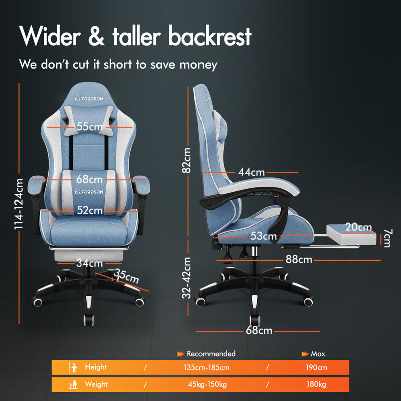 PC & Racing Game Chair, Blue/White