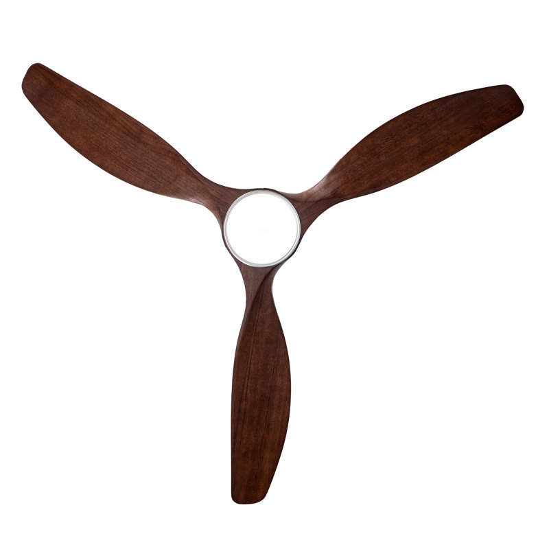 Ventilateur de plafond encastré en bois massif de 132 cm (52 ​​pouces) avec éclairage, 3 pales, 6 vitesses, télécommande et commande murale