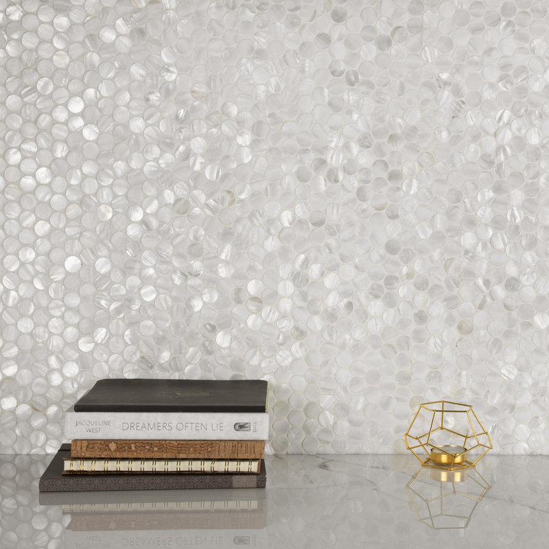 Conchella Mini Penny White 11-1/2" x 11-5/8" Natural Shell Mosaic Tile