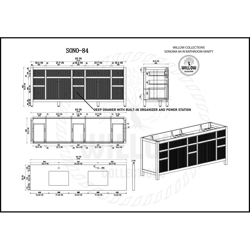 84'' Double Bathroom Vanity with Quartz Top, White, Black
