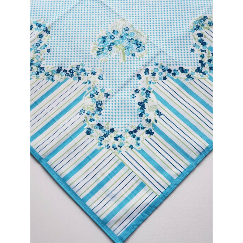 AdonisUSA Printed Round Tablecloth 6pcs napkin square set – Elegant Machine Washable Table Linen, Blue