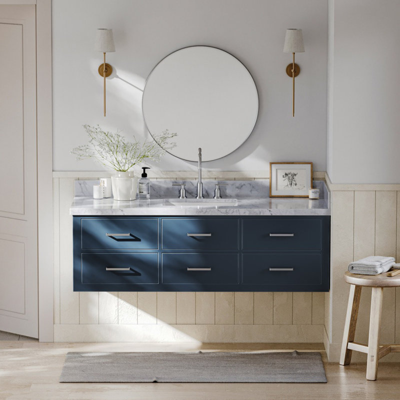 Ensemble de meuble-lavabo mural simple 61 po, Bleu minuit, Laiton satiné
