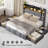 Upholstered Bed Frame With Headboard And Led Lights, Storage Bed With 4  Drawers And Open Shelves, Led Bed With Charging Station-756121795-756121852