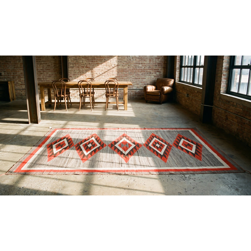 Flatweave Wool Geometric Area Rug in Gray
