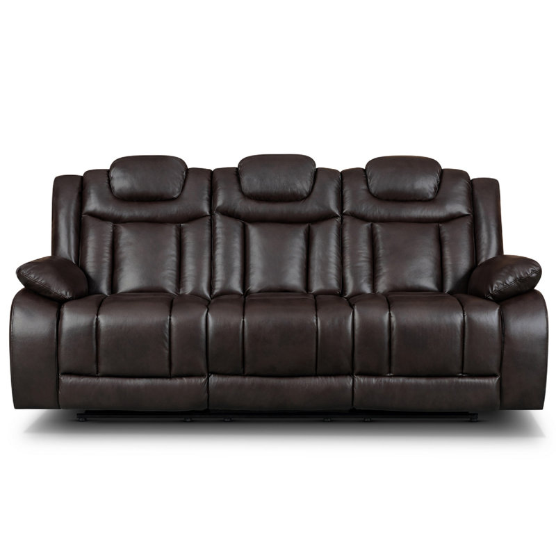 Galles 3 Seater Faux Leather Reclining Sofa, Galles Brown Faux Leather, 3