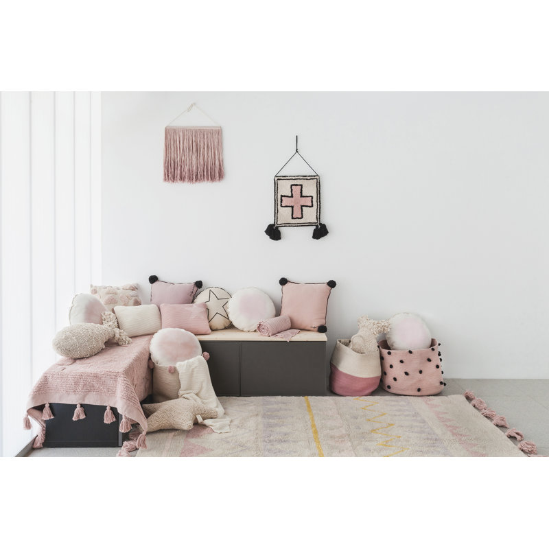 Azteca Cotton Moroccan Area Rug in Pink/Purple/Yellow, Rectangle 4'7" x 6'7"