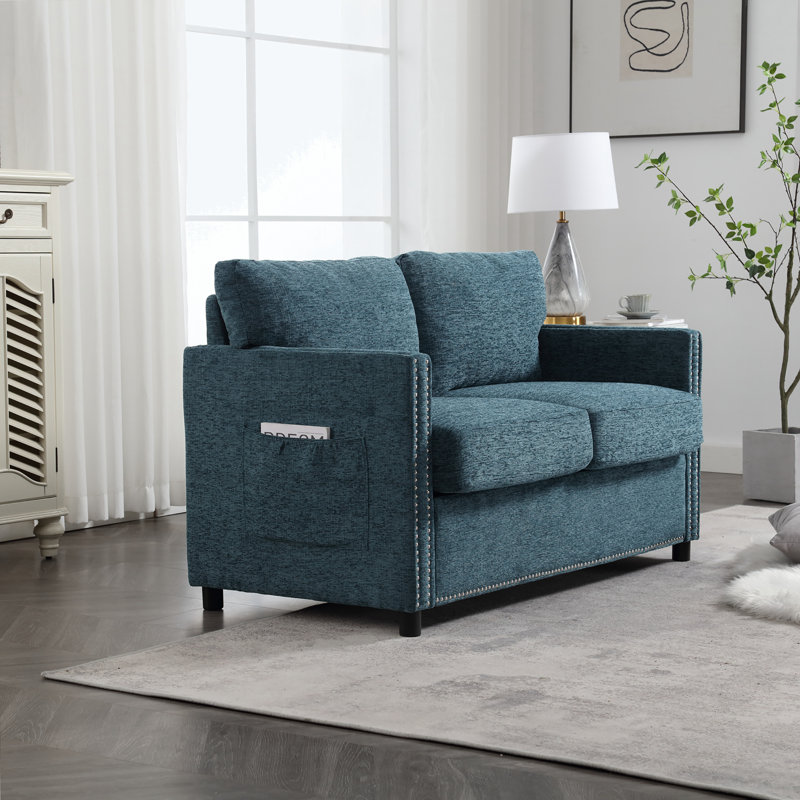 Demandrea 52.36'' Upholstered Loveseat, Teal Blue Chenille