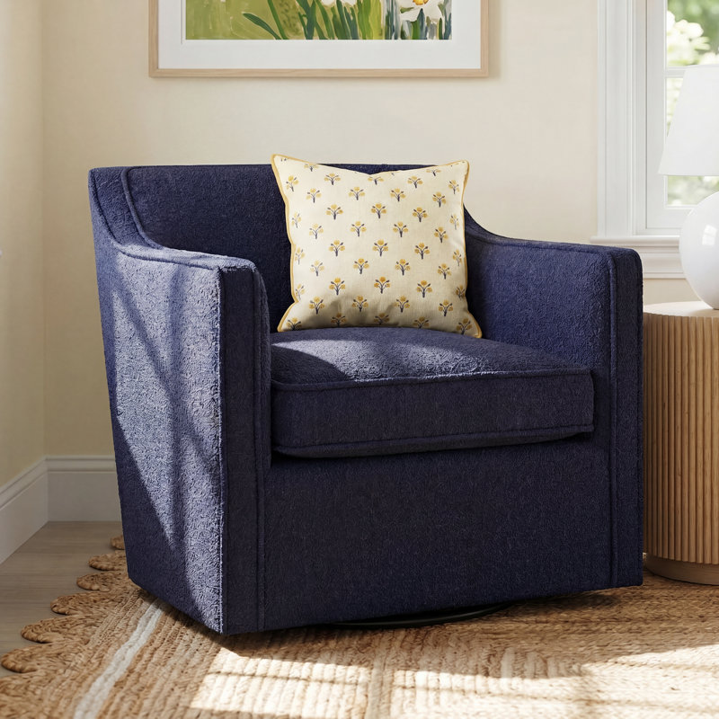 Marietta Upholstered Swivel Armchair, Davis Ink Performance Bouclé