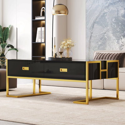 Table basse moderne moderne avec 4 tiroirs et base dorée de 47,3 po