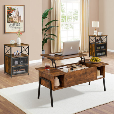 3 Piece Living Room Table Set Farmhouse Lift Top Coffee Table And Side Table Set