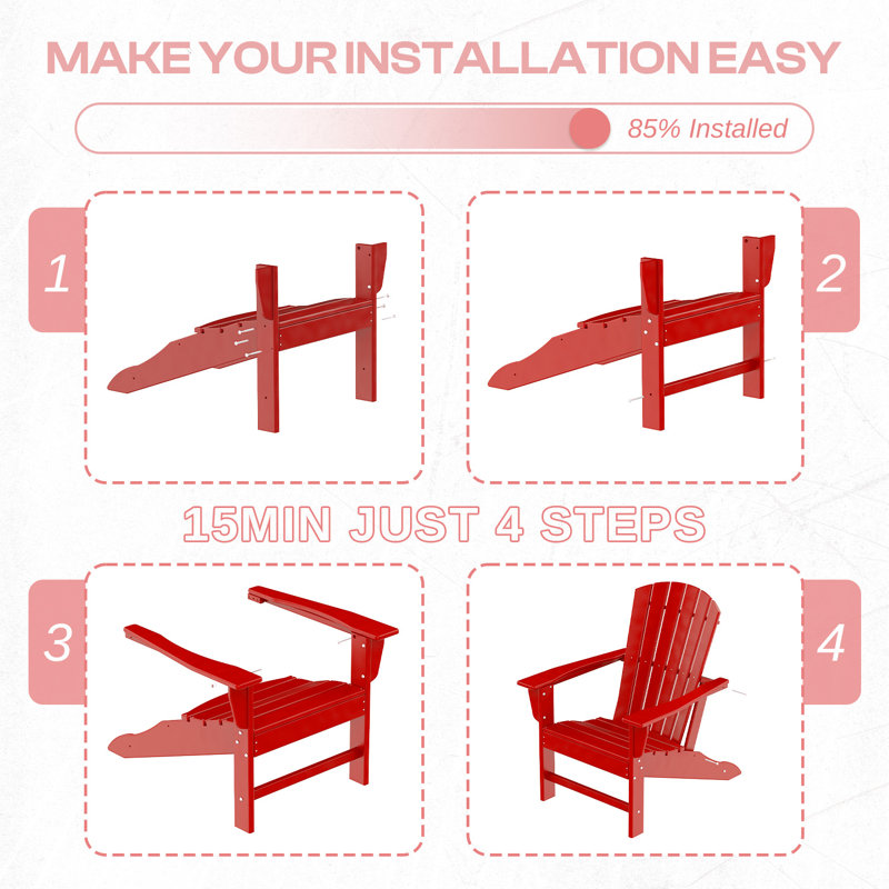 Chaise Adirondack d'extérieur Hdpe, Rouge