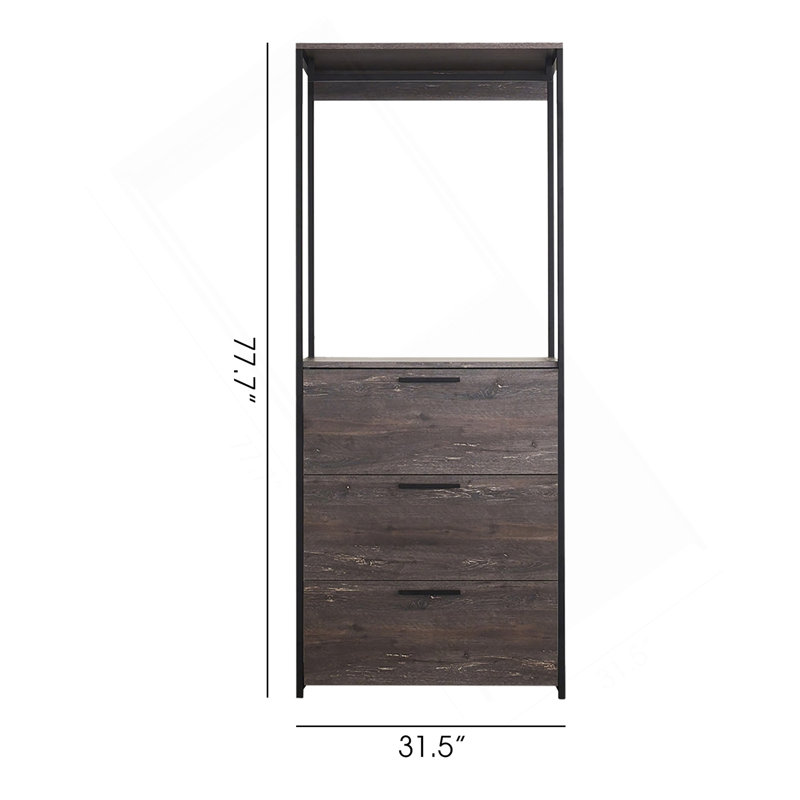 Walk-in en bois Monica avec trois tiroirs et une tablette en gris rustique