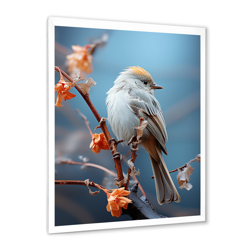 «Bird Ethereal Roost I» sur toile, Cadre simple blanc, H 40 po x l 30 po x P 1,5 po