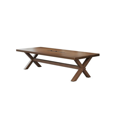 86.61"Brown Rectangular Pine Conference Table with Power Rail Socket