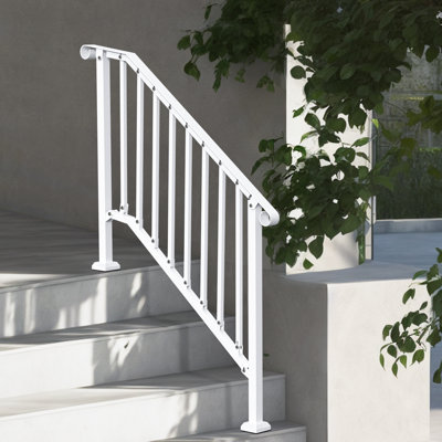 Mains courantes pour marches extérieures, ensemble de rampes d'escalier à 3 ou 4 marches, balustrades transitionnelles en acier au carbone avec trousse d'installation, rampes d'escalier pour personnes âgées, marches en béton, porche et terrasse, arche blanche rétro