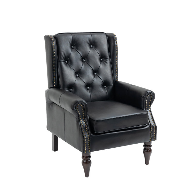 Fauteuil à cadre en bois, fauteuil d'appoint moderne pour le salon, Cuir PU noir