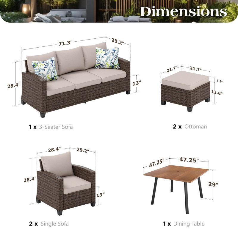 Ensemble de conversation avec coussins 6 pièces, Beige