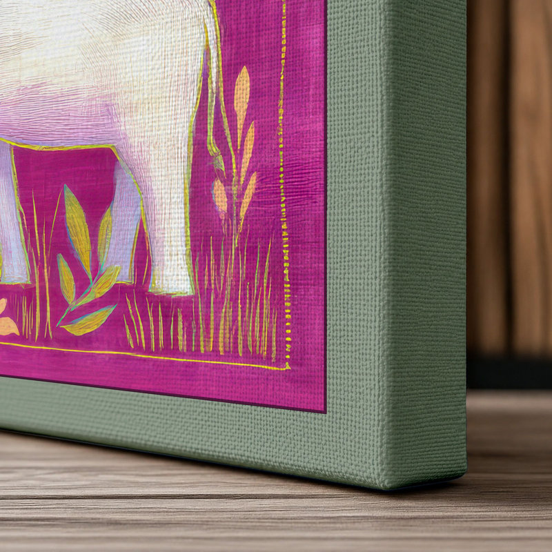 Symmetrical Elephants And Bloom Eclectic - Print, 24x16 - 61.0 x 40.6 cm, Sage Border