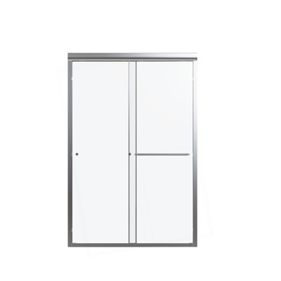 Porte de douche coulissante double semi-sans cadre l 44 po à H 72 po x H 72 po, porte de douche à dérivation, porte en verre trempé épais de 1/4 po (6 mm)
