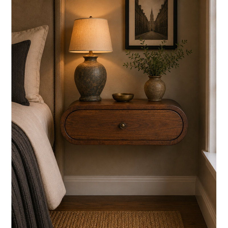 Allbritton Oval Mango Solid Wood Floating Shelf with Drawer