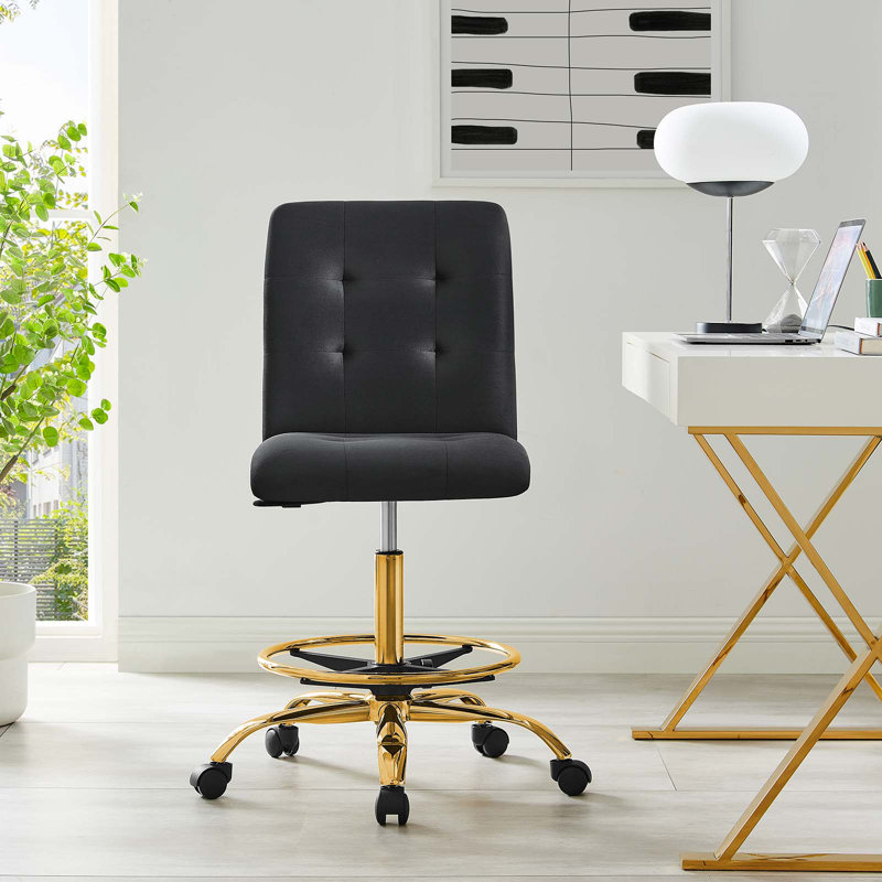 Modway Prim Armless Performance Velvet Drafting Chair, Black