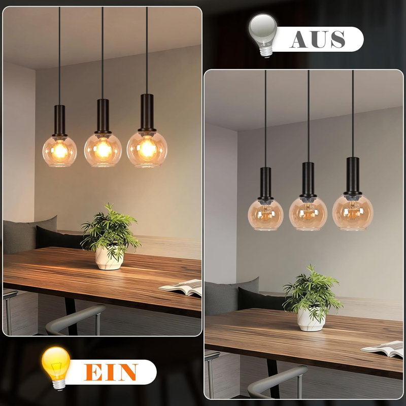 4 - Light Matte Black Pendant, 3 Lights, 145" H x 40" W x 5" D