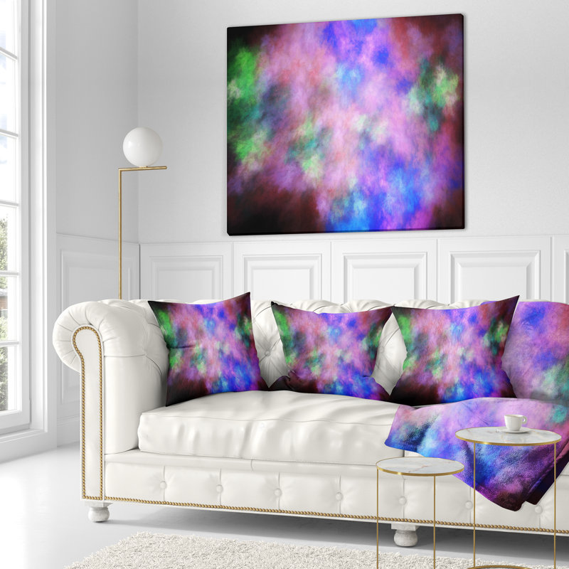 Ciel avec étoiles - coussin abstrait imprimé, 18 po x 18 po, Mauve / Vert, Coussin décoratif