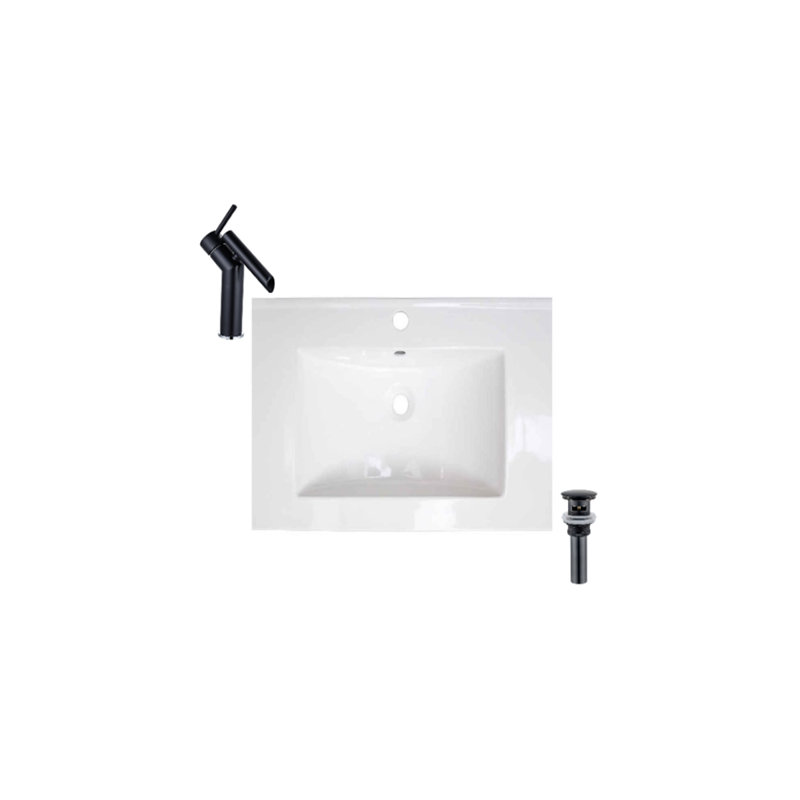 Plateau de meuble-lavabo simple 23,6 po en blanc avec lavabo et robinet