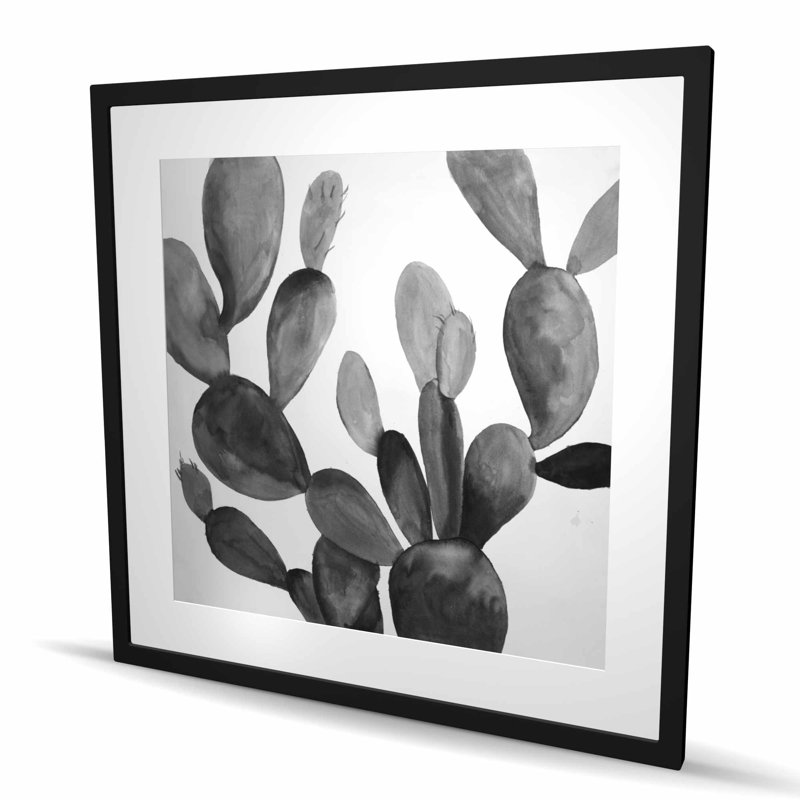 Cactus en niveaux de gris - imprimé mat gris encadré pour le bureau, H 36 po x l 36 po