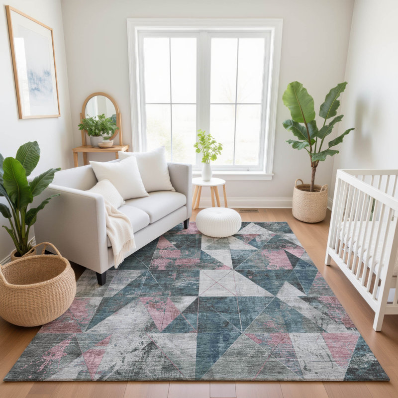 Premium Machine Washable Fairwood AMF1888 Geometric Rug, Rectangle 3' x 5'