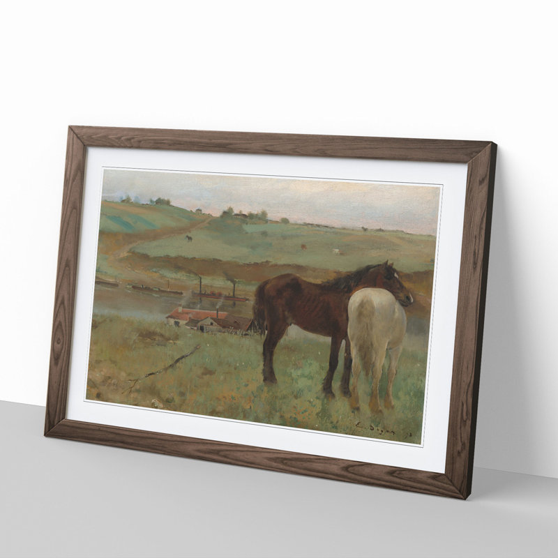 Horses in a Meadow 1995.11.1 by Edgar Degas - Framed Print, Walnut Framed, 48cm H x 65cm W x 2cm D