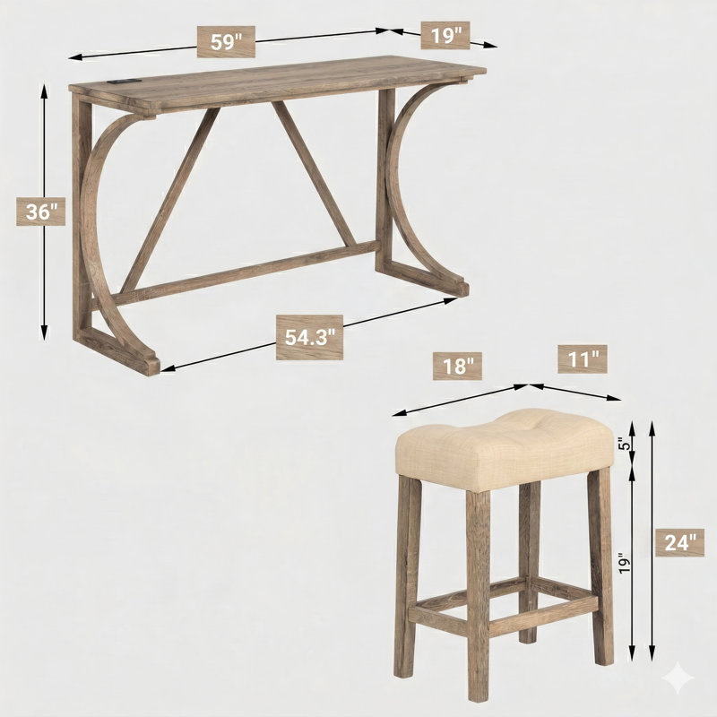 Ensemble de table de bar 4 pièces avec prise de courant, comprenant une table de bar et des chaises avec 3 tabourets rembourrés, pour le salon, la salle à manger ou la salle de jeux, brun