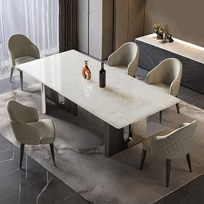 Modern Simple Rectangular Marble Dining Table Set, 29.52"H x 70.86"L x 35.43"W
