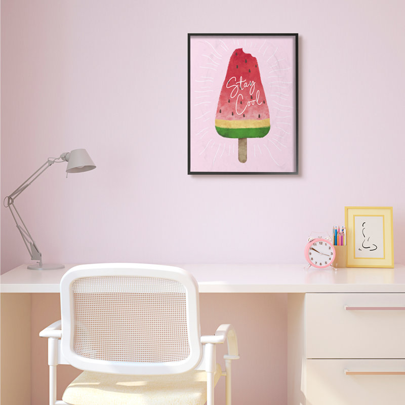 Davin Stay Cool Watermelon Ice Cream Art, H 30 po x l 24 po, Giclée encadrée noir minuit