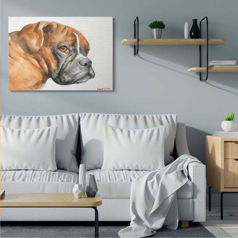 «Boxer Dog Look Back Adorable Pet» par George Dyachenko - Impression sur toile, Toile tendue, H 36 po x l 48 po