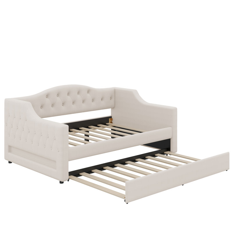 Lit de jour double TG avec ceinture et lit gigogne, Beige