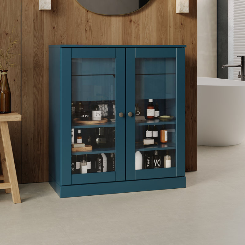 Palace Imports 100% Solid Wood Bathroom Storage Cabinet, Clear Glass Doors, 2 Drawers, Adjustable Shelves, 32" Wide, 35.75" Tall