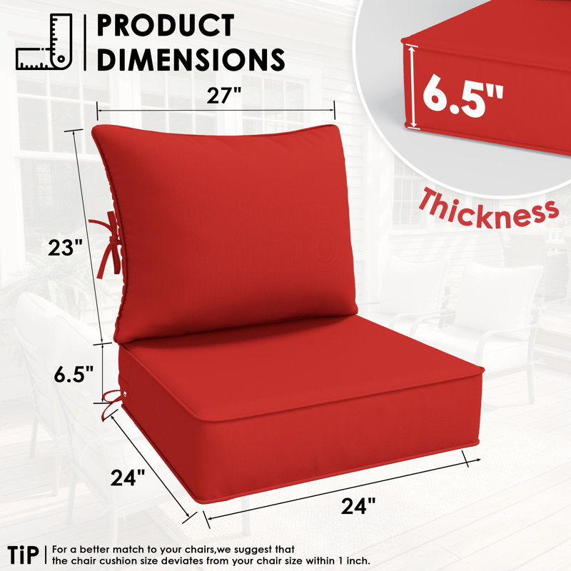 6.5″ Outdoor Replacement Cushion Set, Deep Seating Seat / Back Cushion Set, Red