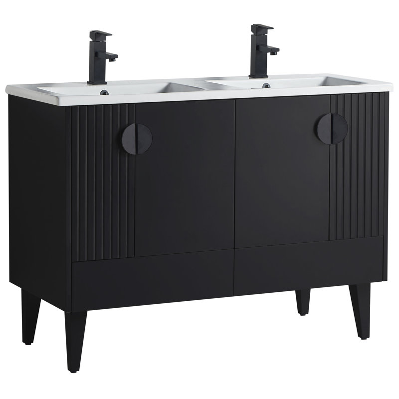Ensemble de meuble-lavabo double 47 po Saimah, Noir, Noir