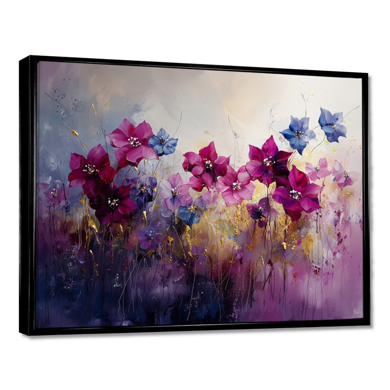 Lavande, champ de poinsettias dans la brise II - art mural poinsettias, H 12 po x l 20 po, Cadre flottant noir