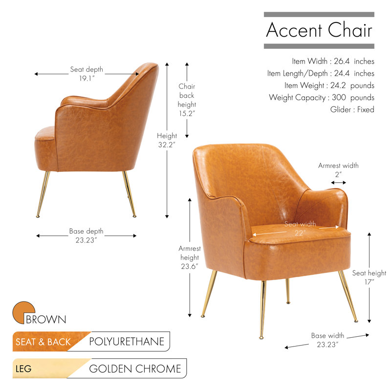 Fauteuil d'appoint 26,4 po Deckland Naglee, Similicuir brun