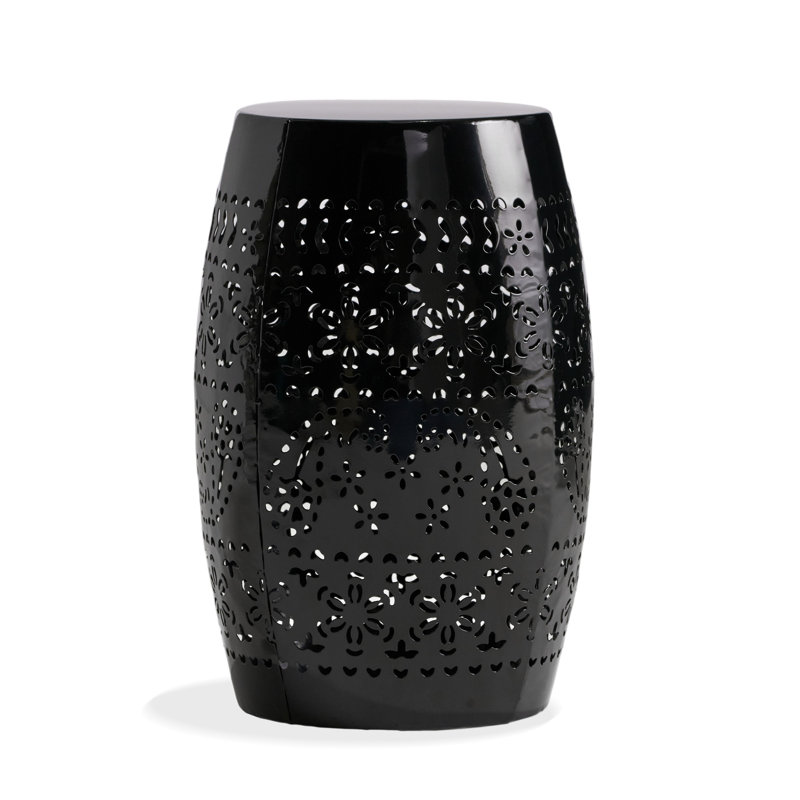 Glena Outdoor End Table, Intricate Lace Cut Design, 12 Inch Black Iron, Black