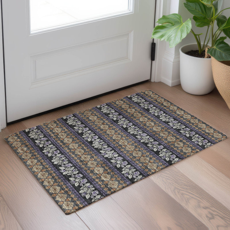 Machine Washable Indoor/Outdoor Chantille ACN2465 Stripes Rug, 1'8" x 2'6", Plum