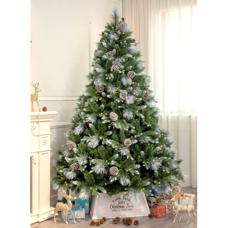 Arbre de Noël artificiel éclairé épinette blanche avec aiguilles réalistes, 6'